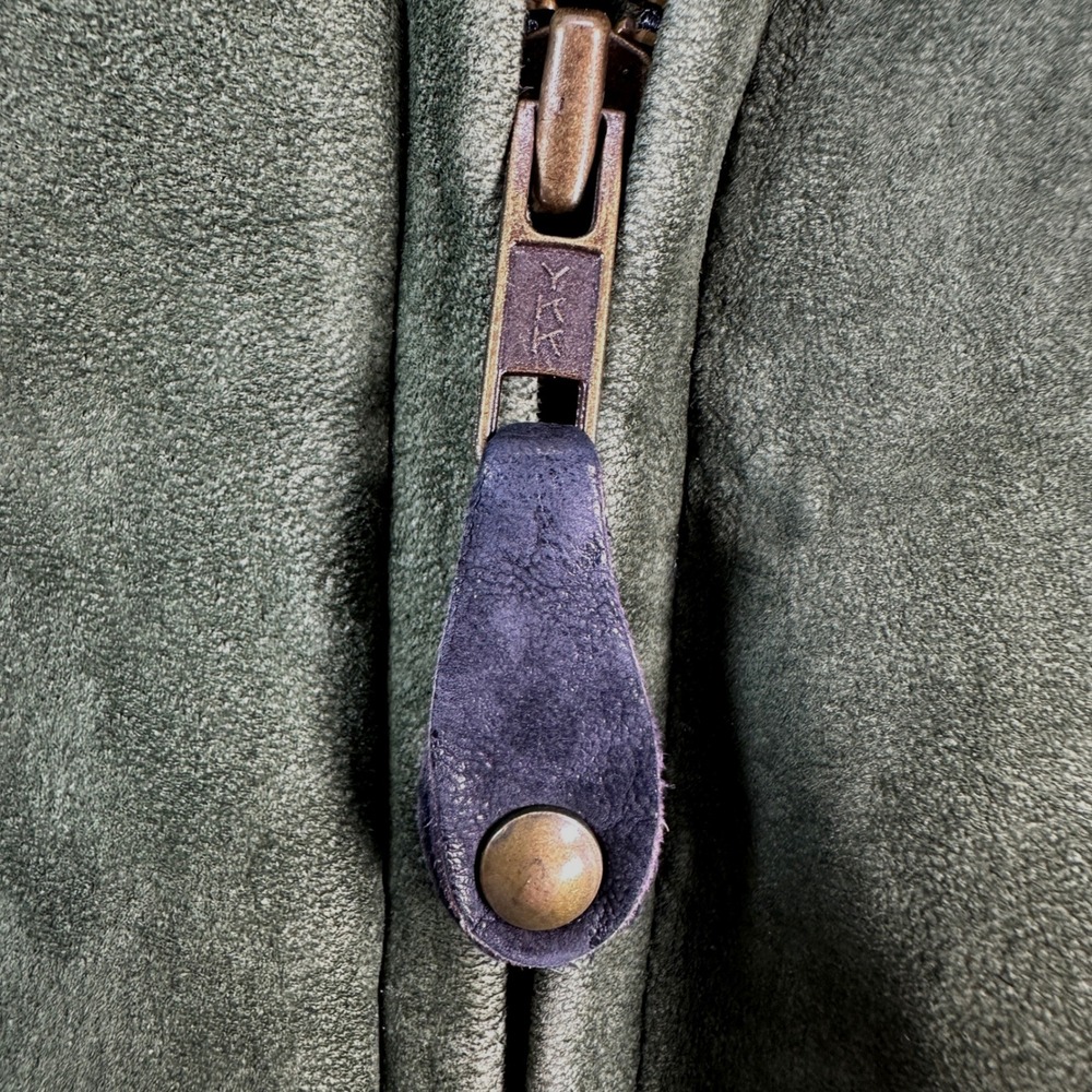 L.L. Bean Bomber Jacket Mens L Green Nubuck Leather Thinsulate Plaid Vintage - Picture 6 of 16
